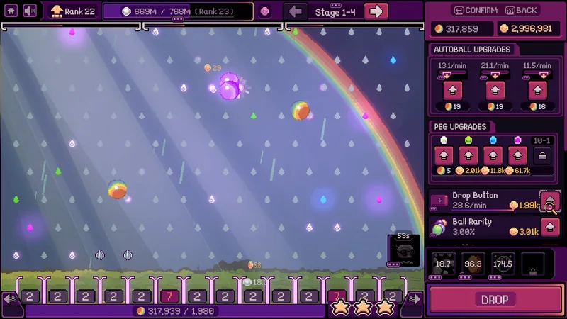 Rainy stage with a rainbow and light rays.